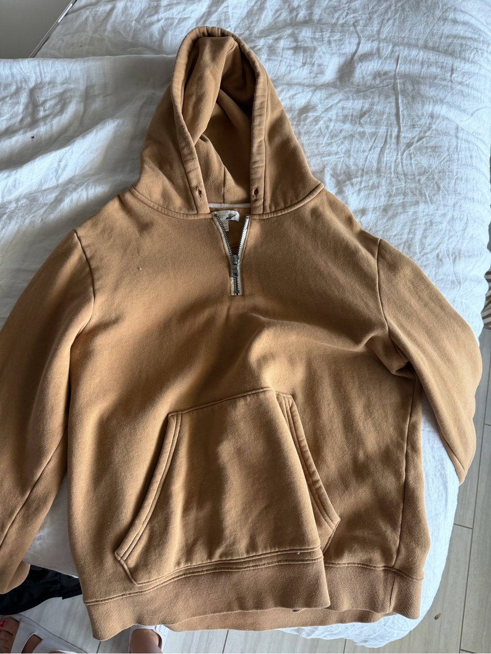 Half-Zip Hooded Sweatshirt in Camel